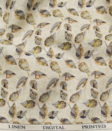 Raymond Men's 100% Pure Linen Multicolor Floral Digital Print Unstitched Shirt Fabric (Beige)