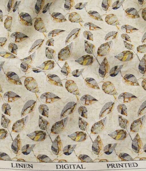 Raymond Men's 100% Pure Linen Multicolor Floral Digital Print Unstitched Shirt Fabric (Beige)
