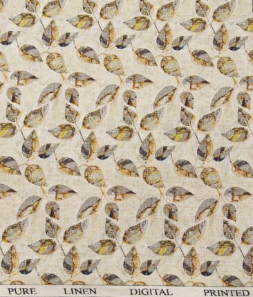Raymond Men's 100% Pure Linen Multicolor Floral Digital Print Unstitched Shirt Fabric (Beige)