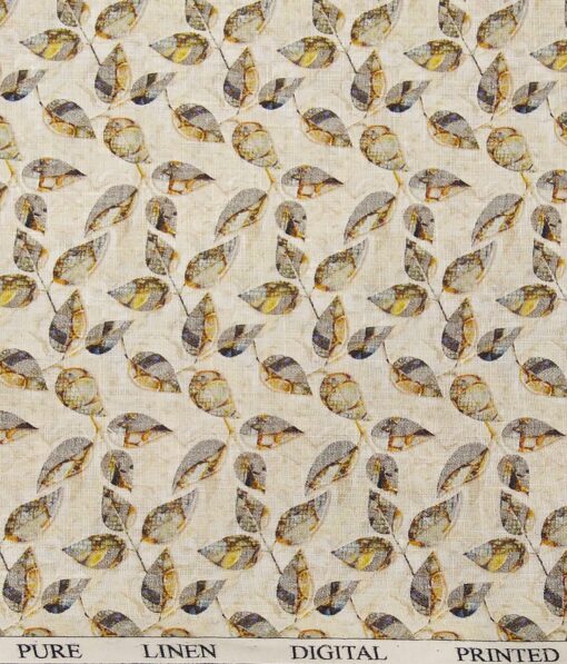 Raymond Men's 100% Pure Linen Multicolor Floral Digital Print Unstitched Shirt Fabric (Beige)