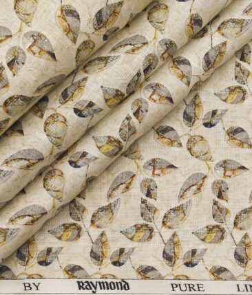 Raymond Men's 100% Pure Linen Multicolor Floral Digital Print Unstitched Shirt Fabric (Beige)