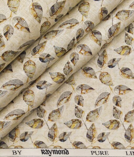 Raymond Men's 100% Pure Linen Multicolor Floral Digital Print Unstitched Shirt Fabric (Beige)
