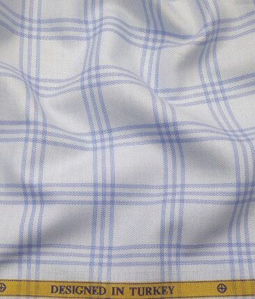 Soktas Men's 100% Egyptian Giza Cotton Blue Broad Checks Unstitched Shirt Fabric (Sky Blue