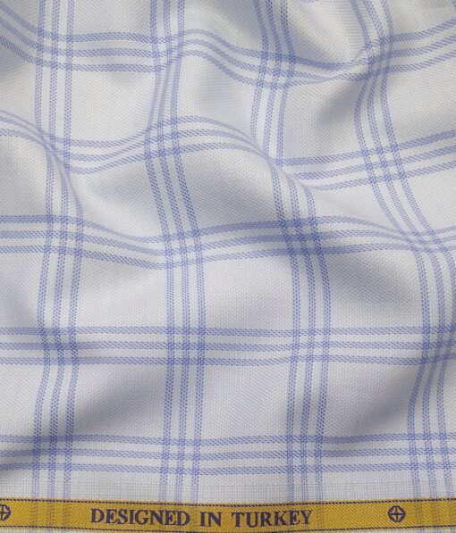 Soktas Men's 100% Egyptian Giza Cotton Blue Broad Checks Unstitched Shirt Fabric (Sky Blue
