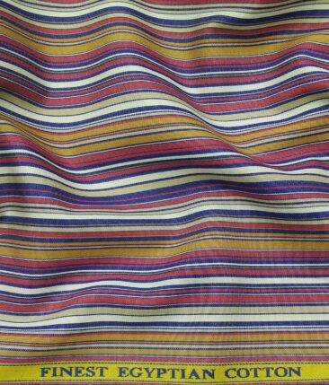Soktas Men's 100% Egyptian Giza Cotton Multicolor Stripes Unstitched Shirt Fabric (Multicolor