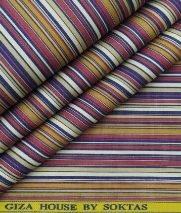 Soktas Men's 100% Egyptian Giza Cotton Multicolor Stripes Unstitched Shirt Fabric (Multicolor