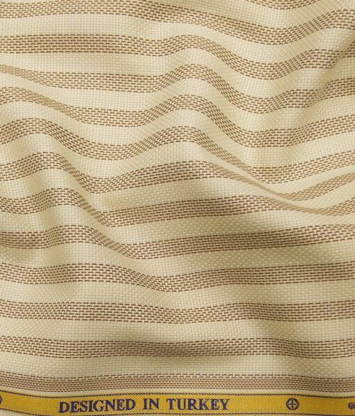 Soktas Men's 100% Egyptian Giza Cotton Brown Stripes Unstitched Shirt Fabric (Beige