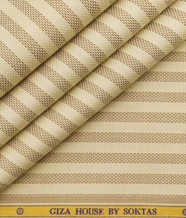 Soktas Men's 100% Egyptian Giza Cotton Brown Stripes Unstitched Shirt Fabric (Beige