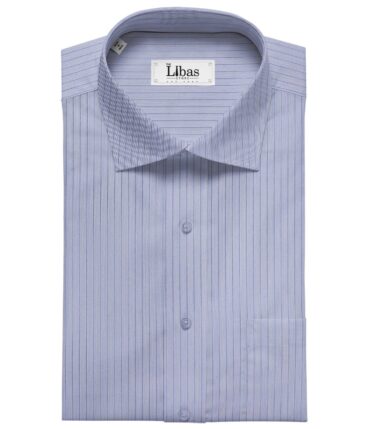 Soktas Men's Super 120's 100% Egyptian Giza Cotton 2 Ply Blue Stripes Unstitched Shirt Fabric (Light Blue)