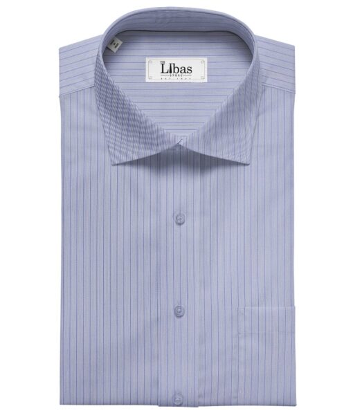Soktas Men's Super 120's 100% Egyptian Giza Cotton 2 Ply Blue Stripes Unstitched Shirt Fabric (Light Blue)