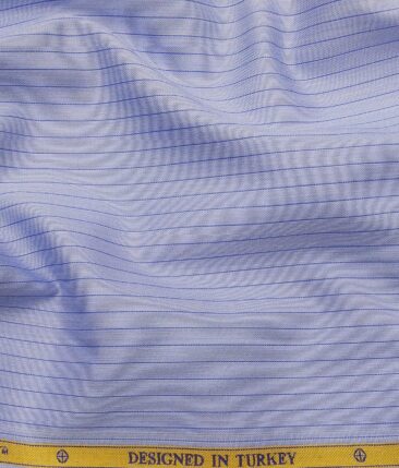 Soktas Men's Super 120's 100% Egyptian Giza Cotton 2 Ply Blue Stripes Unstitched Shirt Fabric (Light Blue)