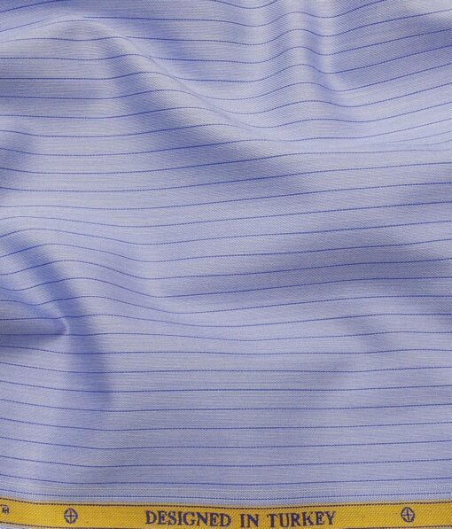 Soktas Men's Super 120's 100% Egyptian Giza Cotton 2 Ply Blue Stripes Unstitched Shirt Fabric (Light Blue)