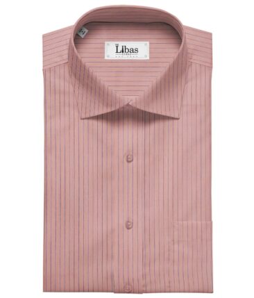 Soktas Men's Super 120's 100% Egyptian Giza Cotton 2 Ply Blue Stripes Unstitched Shirt Fabric (Peachish Pink)
