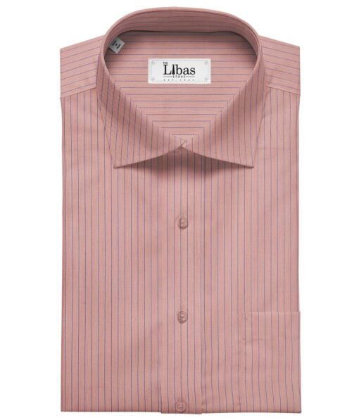 Soktas Men's Super 120's 100% Egyptian Giza Cotton 2 Ply Blue Stripes Unstitched Shirt Fabric (Peachish Pink)