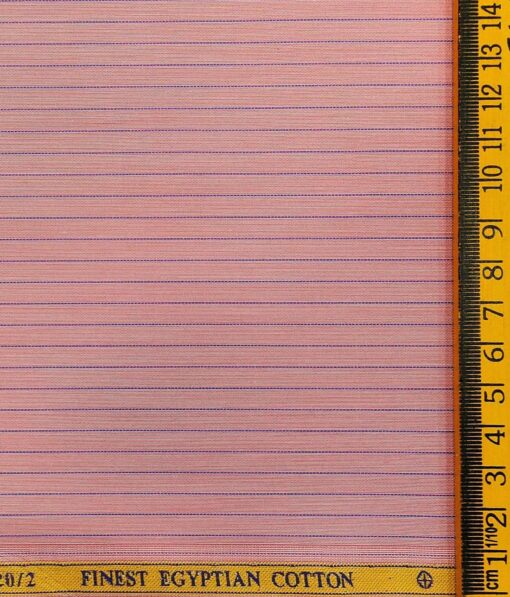 Soktas Men's Super 120's 100% Egyptian Giza Cotton 2 Ply Blue Stripes Unstitched Shirt Fabric (Peachish Pink)