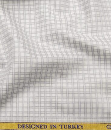 Soktas Men's 100% Egyptian Giza Cotton Grey Checks Unstitched Shirt Fabric (White