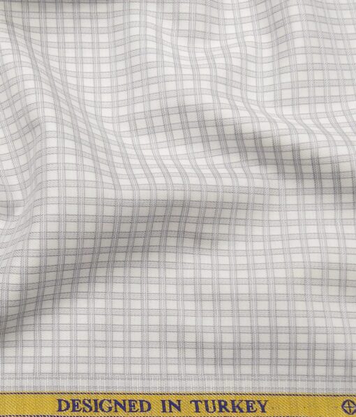Soktas Men's 100% Egyptian Giza Cotton Grey Checks Unstitched Shirt Fabric (White