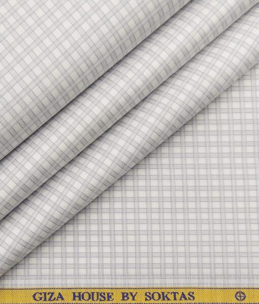 Soktas Men's 100% Egyptian Giza Cotton Grey Checks Unstitched Shirt Fabric (White