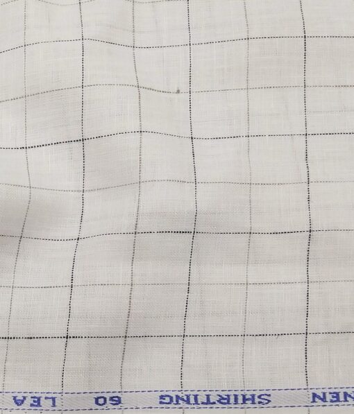 Solino Men's 60 LEA Pure Linen Black Checks Unstitched Shirt Fabric (White