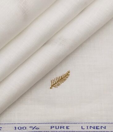Solino Men's 60 LEA Pure Linen Brown Feather Dobby Unstitched Shirt Fabric (Off- White