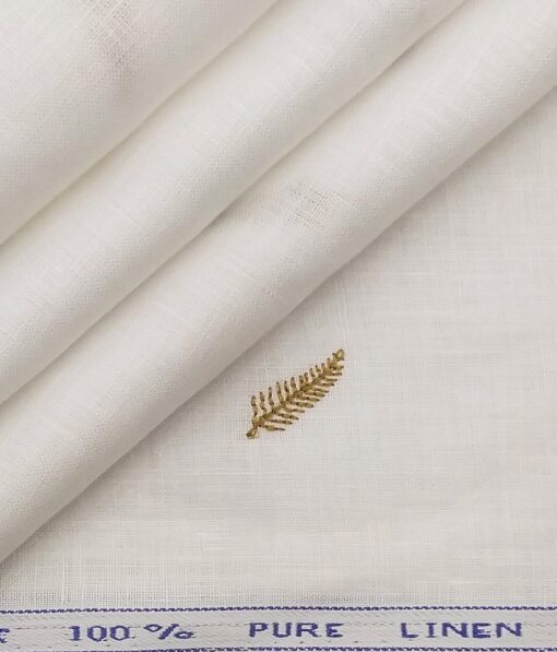 Solino Men's 60 LEA Pure Linen Brown Feather Dobby Unstitched Shirt Fabric (Off- White