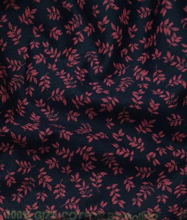 Solino Men's 100% Premium Cotton Pink Floral Print Unstitched Shirt Fabric (Dark Blue