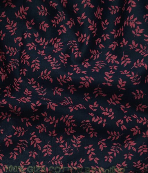 Solino Men's 100% Premium Cotton Pink Floral Print Unstitched Shirt Fabric (Dark Blue