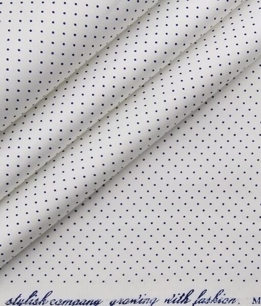 Solino Men's 100% Premium Cotton Blue Dots Print Unstitched Shirt Fabric (White