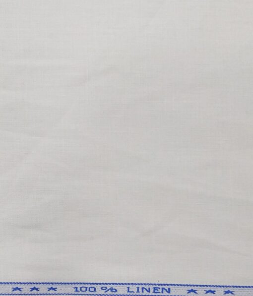 Linen Club Men's 100% Pure Linen Solid Unstitched Suiting Fabric (White