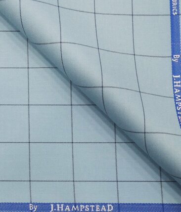J.Hampstead by Siyaram's Men's Polyester Viscose Broad Blue Checks Unstitched Suiting Fabric (Arctic Blue