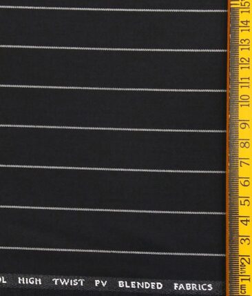 J.Hampstead by Siyaram's Men's Polyester Viscose White Striped Unstitched Suiting Fabric (Black