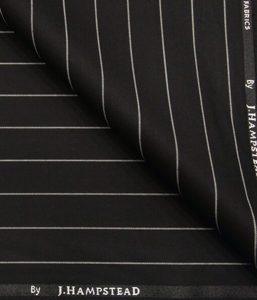 J.Hampstead by Siyaram's Men's Polyester Viscose White Striped Unstitched Suiting Fabric (Black