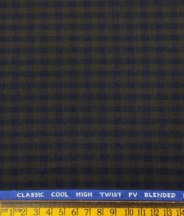 J.Hampstead by Siyaram's Men's Polyester Viscose Structured cum Blue Checks Unstitched Suiting Fabric (Brown