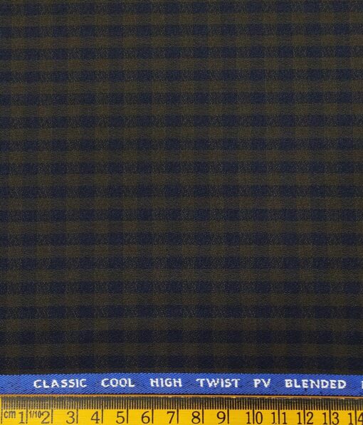 J.Hampstead by Siyaram's Men's Polyester Viscose Structured cum Blue Checks Unstitched Suiting Fabric (Brown