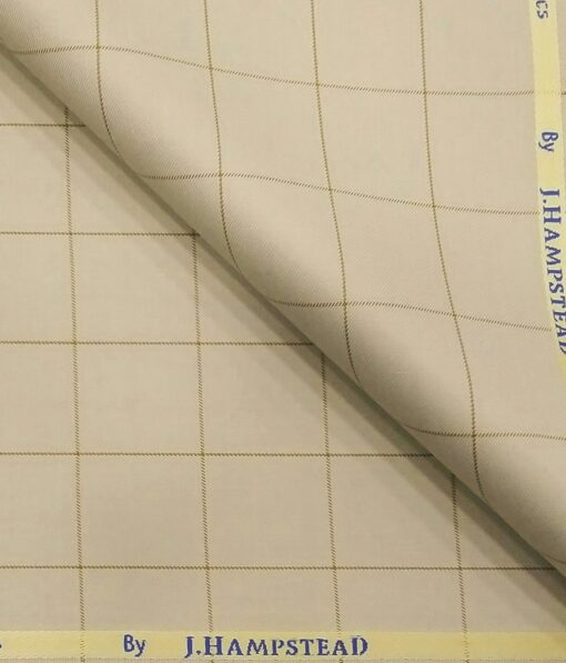 J.Hampstead by Siyaram's Men's Polyester Viscose Broad Brown Checks Unstitched Suiting Fabric (Cream