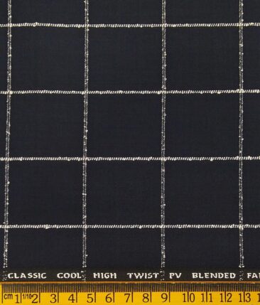 J.Hampstead by Siyaram's Men's Polyester Viscose Broad White Checks Unstitched Suiting Fabric (Dark Blue