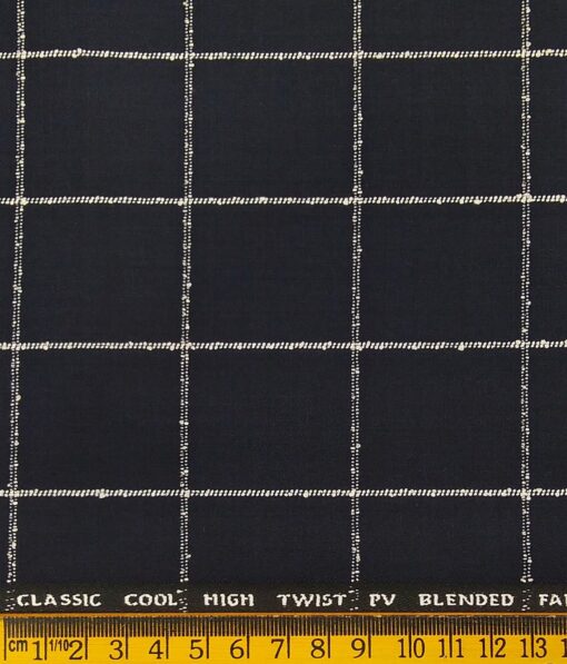 J.Hampstead by Siyaram's Men's Polyester Viscose Broad White Checks Unstitched Suiting Fabric (Dark Blue