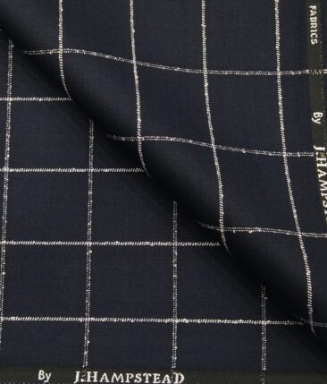 J.Hampstead by Siyaram's Men's Polyester Viscose Broad White Checks Unstitched Suiting Fabric (Dark Blue