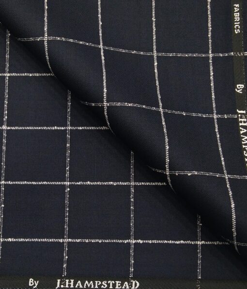J.Hampstead by Siyaram's Men's Polyester Viscose Broad White Checks Unstitched Suiting Fabric (Dark Blue