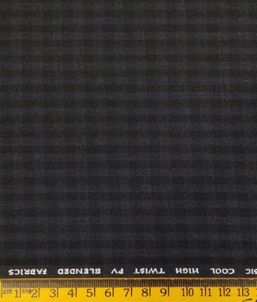 J.Hampstead by Siyaram's Men's Polyester Viscose Grey Structured cum Checks Unstitched Suiting Fabric (Black