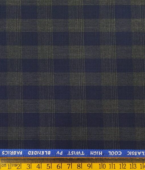 J.Hampstead by Siyaram's Men's Polyester Viscose Broad Blue Checks Unstitched Suiting Fabric (Dark Grey