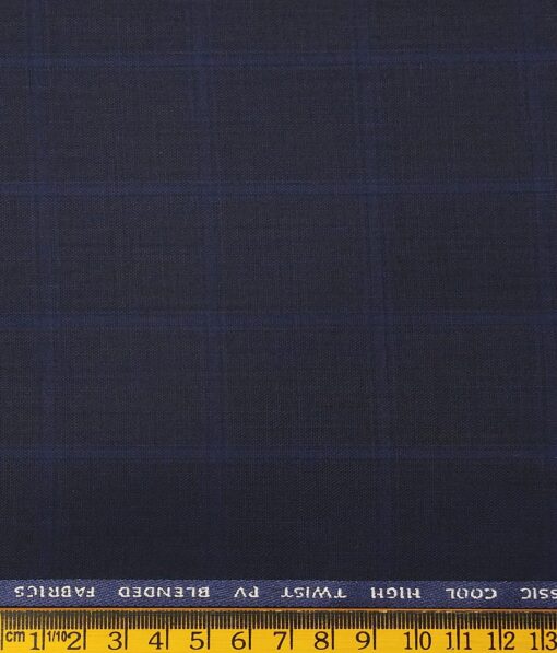 J.Hampstead by Siyaram's Men's Polyester Viscose Broad Self Checks Unstitched Suiting Fabric (Dark Royal Blue