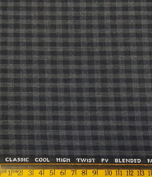 J.Hampstead by Siyaram's Men's Polyester Viscose Black Structured cum Checks Unstitched Suiting Fabric (Grey