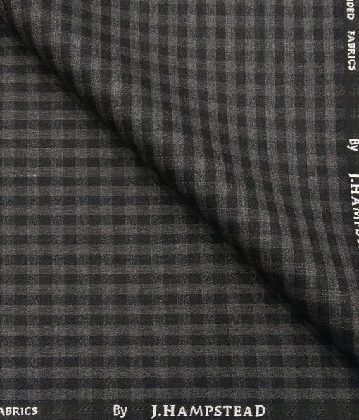 J.Hampstead by Siyaram's Men's Polyester Viscose Black Structured cum Checks Unstitched Suiting Fabric (Grey