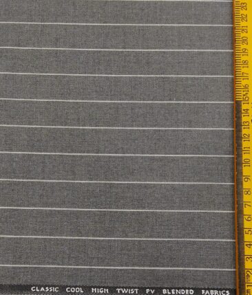 J.Hampstead by Siyaram's Men's Polyester Viscose White Striped Unstitched Suiting Fabric (Grey