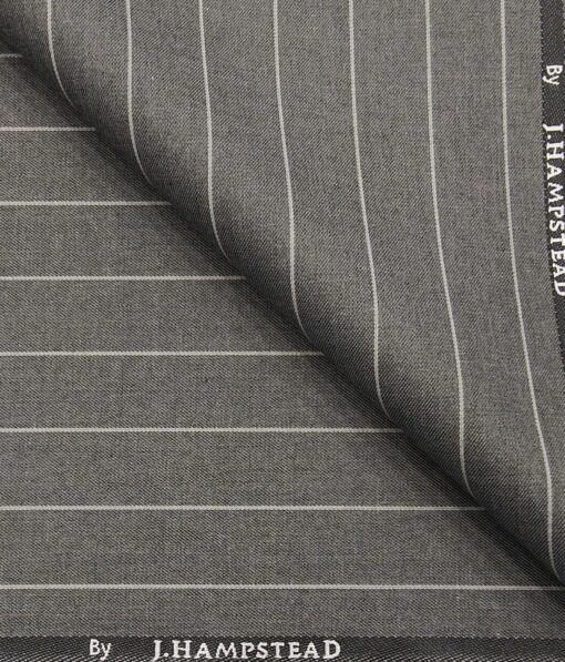 J.Hampstead by Siyaram's Men's Polyester Viscose White Striped Unstitched Suiting Fabric (Grey