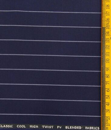 J.Hampstead by Siyaram's Men's Polyester Viscose White Striped Unstitched Suiting Fabric (Royal Blue