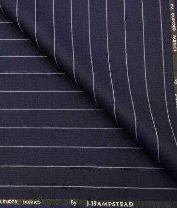 J.Hampstead by Siyaram's Men's Polyester Viscose White Striped Unstitched Suiting Fabric (Royal Blue