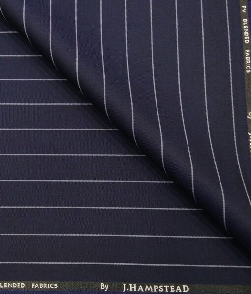J.Hampstead by Siyaram's Men's Polyester Viscose White Striped Unstitched Suiting Fabric (Royal Blue