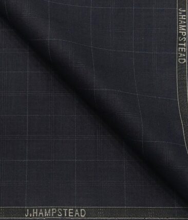 J.Hampstead by Siyaram's Men's Terry Rayon White Checks Unstitched Suiting Fabric (Dark Blue